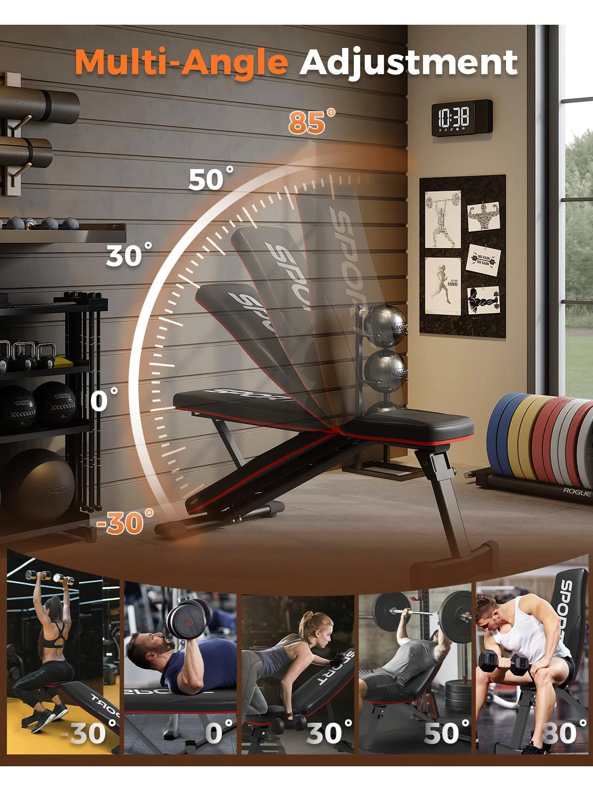 Foldable Incline Weight Bench – 5-Position Home Gym