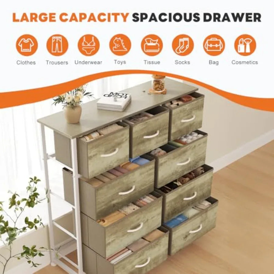 9-Drawer Fabric Dresser Storage Tower with Wood Top