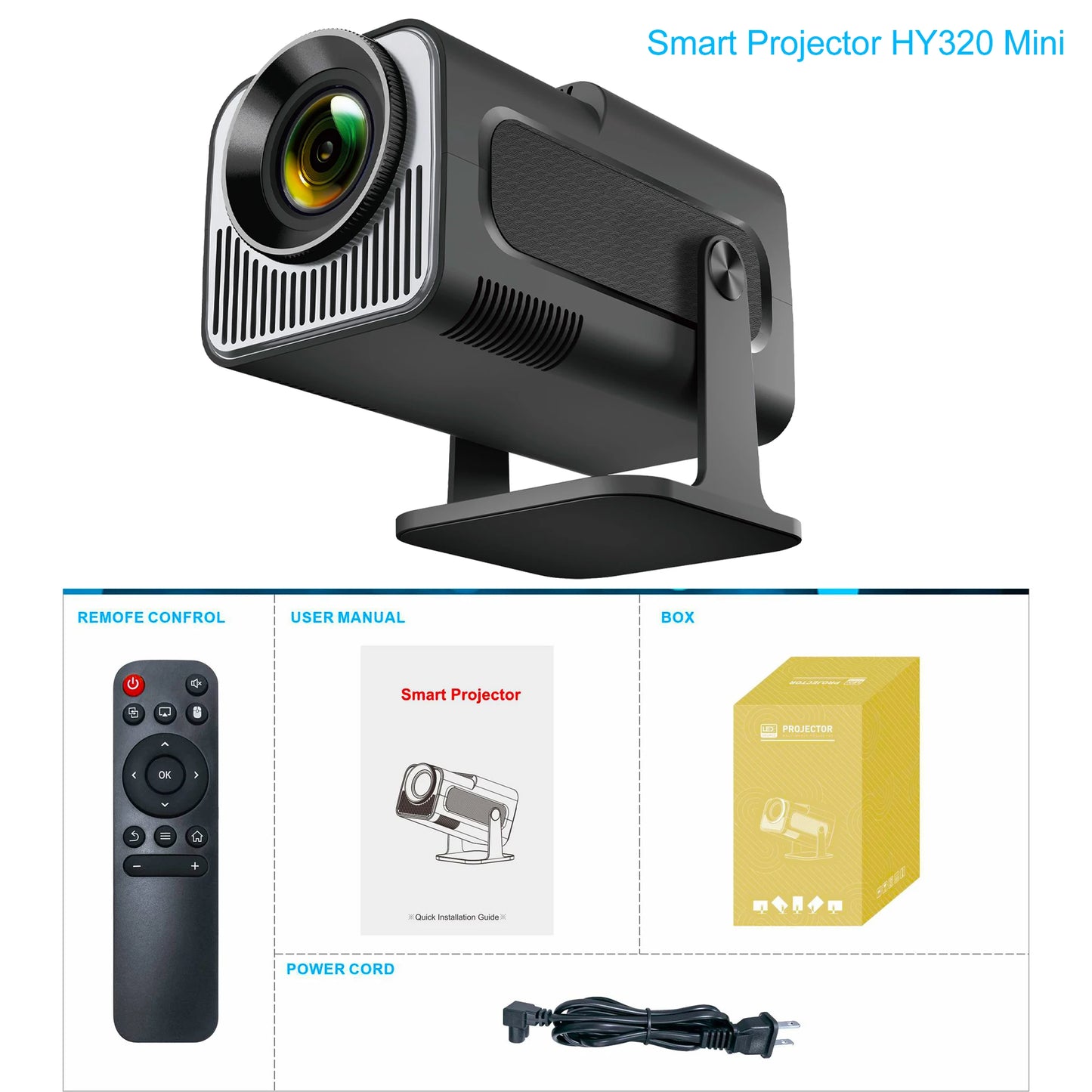 HY320 Portable Projector – 1080P, Android 11, WiFi 6