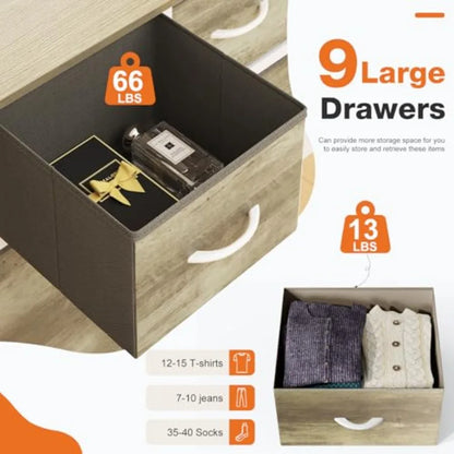 9-Drawer Fabric Dresser Storage Tower with Wood Top