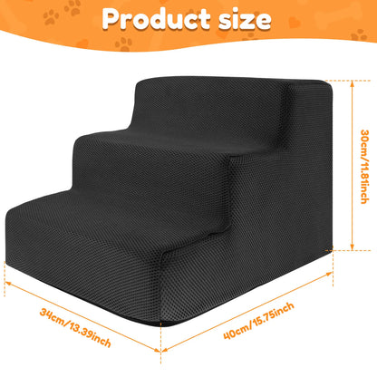 3-Step Non-Slip Dog Stairs – Soft Foam for Bed & Couch