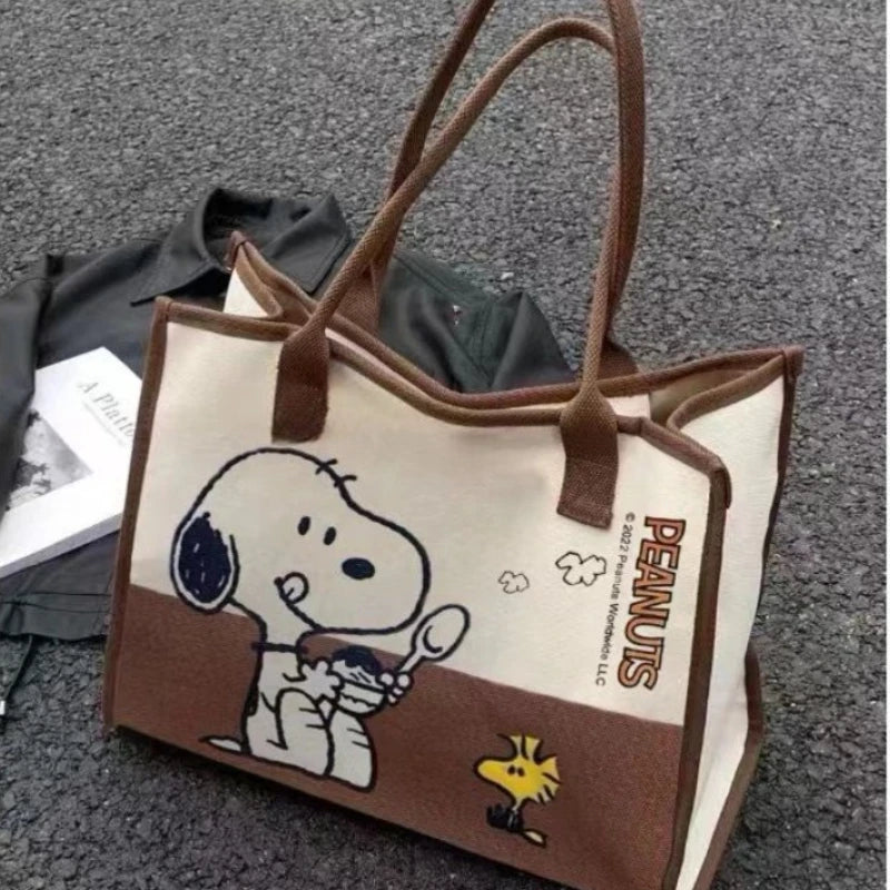 Snoopy & Woodstock Canvas Tote Bag – Large Capacity
