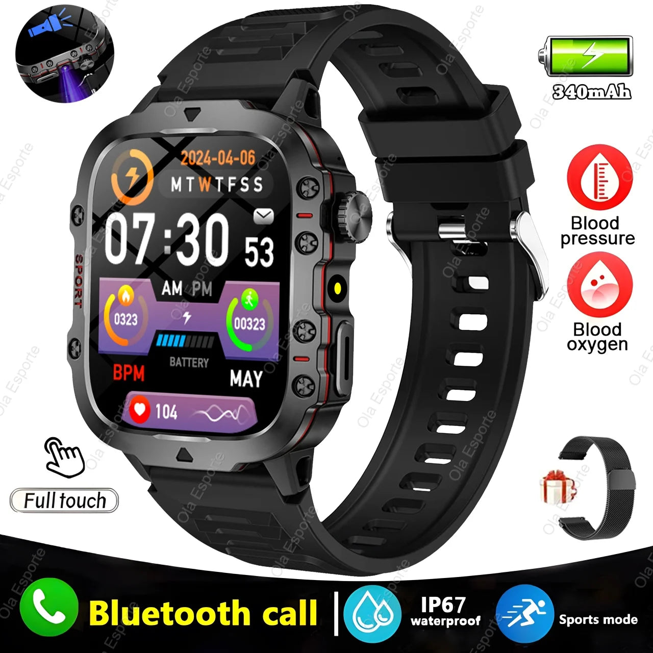 Men's Smartwatch with Flashlight & Bluetooth Calling