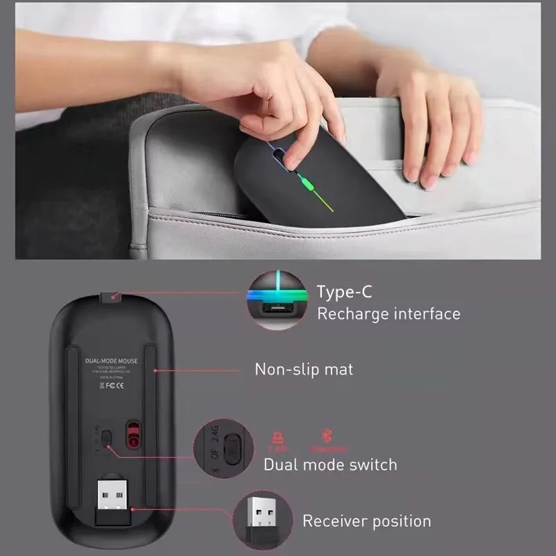 LED RGB Wireless Bluetooth Mouse – Rechargeable & Silent