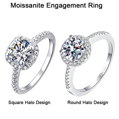 100% Moissanite Rings 1CT 2CT 3CT Brilliant Diamond Halo Engagement Rings for Women Girls Promise Gift Sterling Silver Jewelry