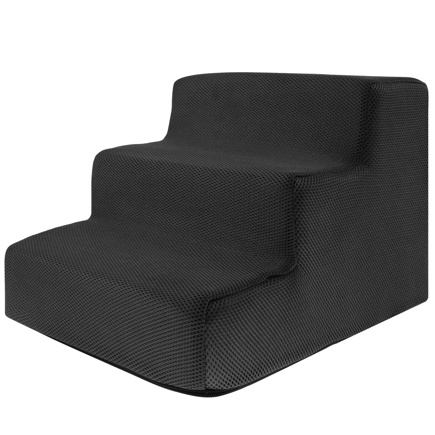 3-Step Non-Slip Dog Stairs – Soft Foam for Bed & Couch