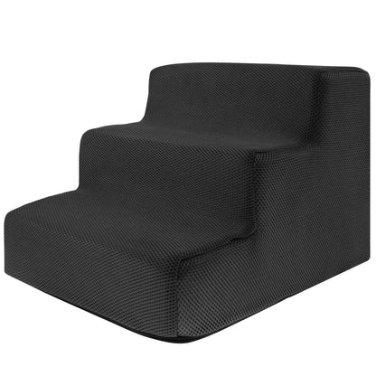 3-Step Non-Slip Dog Stairs – Soft Foam for Bed & Couch
