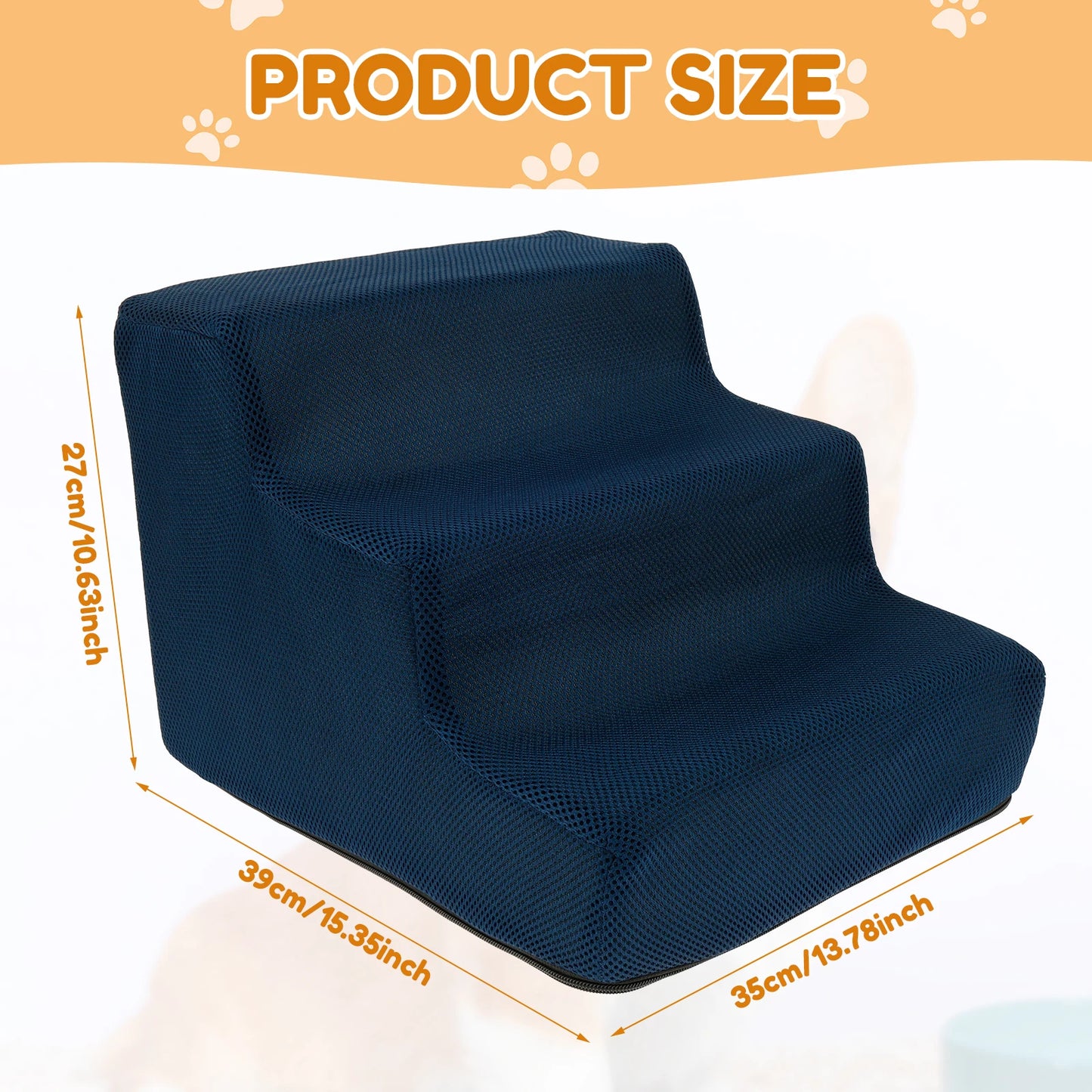 3-Step Non-Slip Dog Stairs – Soft Foam for Bed & Couch