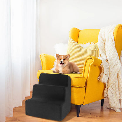 3-Step Non-Slip Dog Stairs – Soft Foam for Bed & Couch