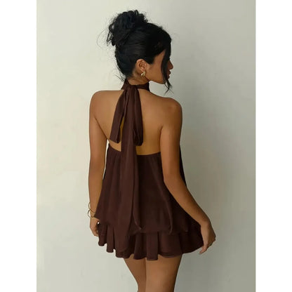 Chiffon Halter Mini Dress with Tie Front
