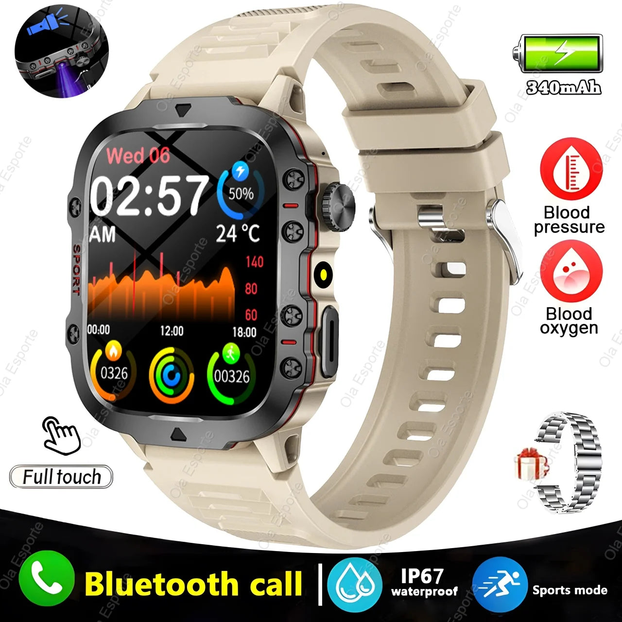 Men's Smartwatch with Flashlight & Bluetooth Calling