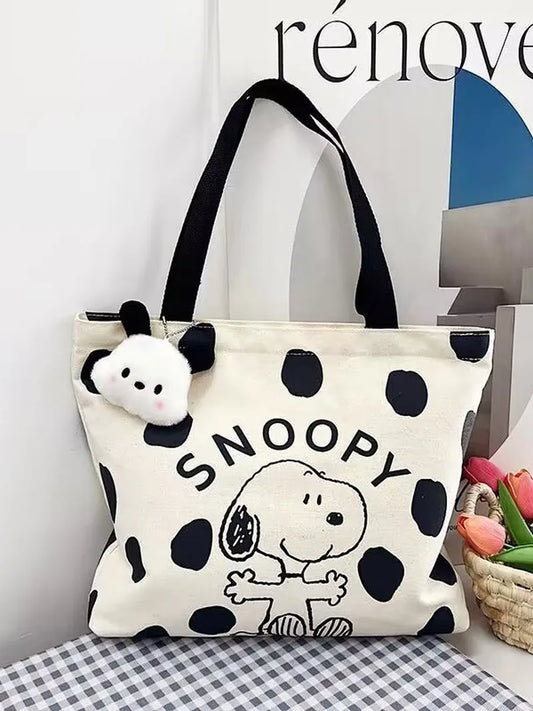 Snoopy Zipper Canvas Shoulder Bag – Large Capacity