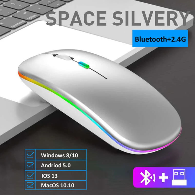 LED RGB Wireless Bluetooth Mouse – Rechargeable & Silent