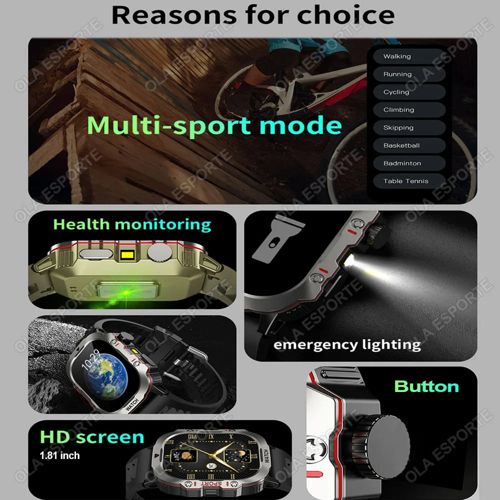Men's Smartwatch with Flashlight & Bluetooth Calling