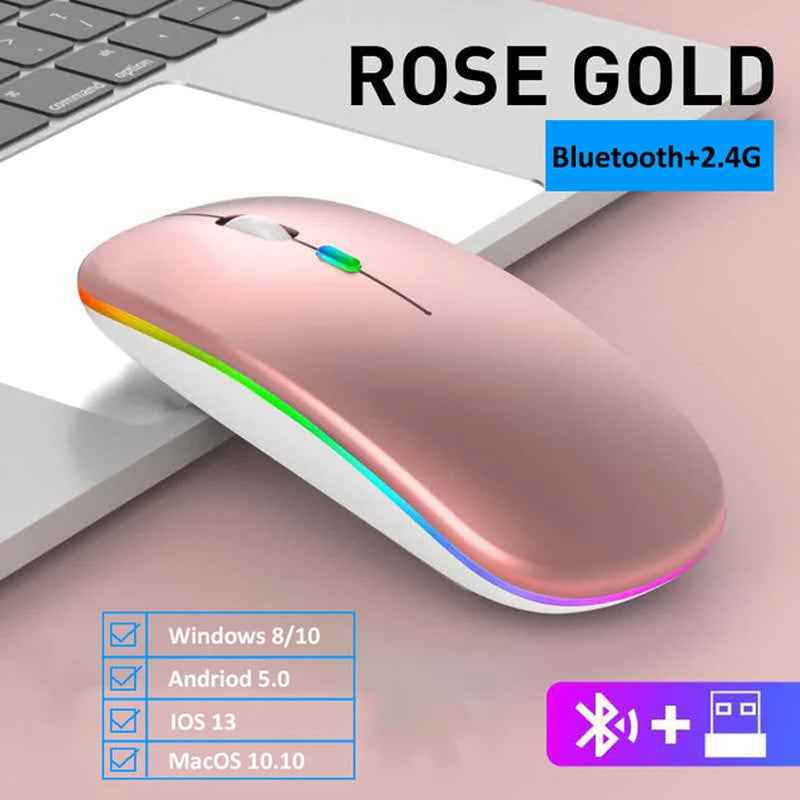 LED RGB Wireless Bluetooth Mouse – Rechargeable & Silent