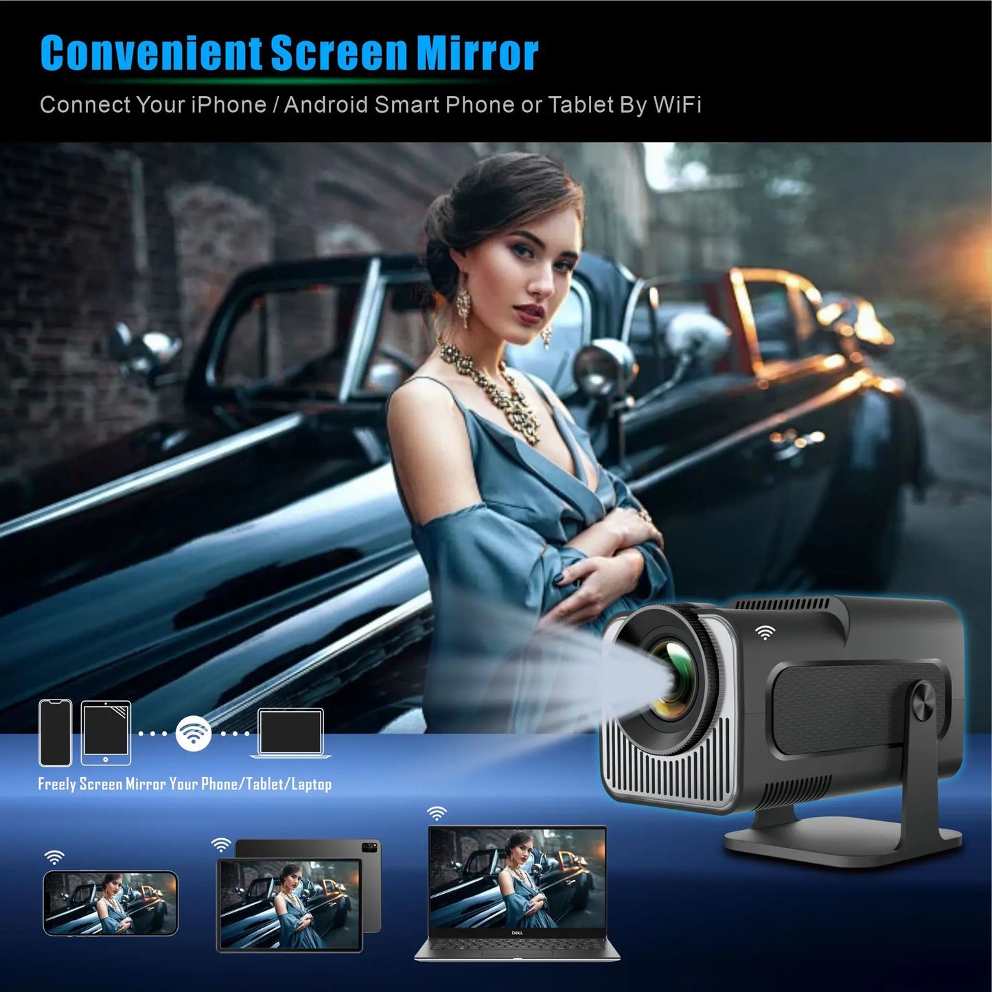 HY320 Portable Projector – 1080P, Android 11, WiFi 6