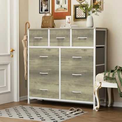 9-Drawer Fabric Dresser Storage Tower with Wood Top