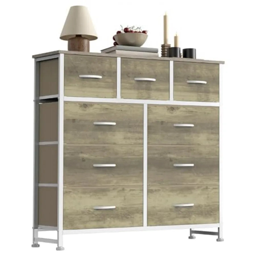 9-Drawer Fabric Dresser Storage Tower with Wood Top
