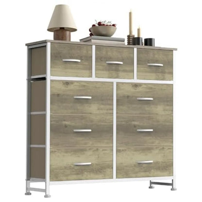 9-Drawer Fabric Dresser Storage Tower with Wood Top