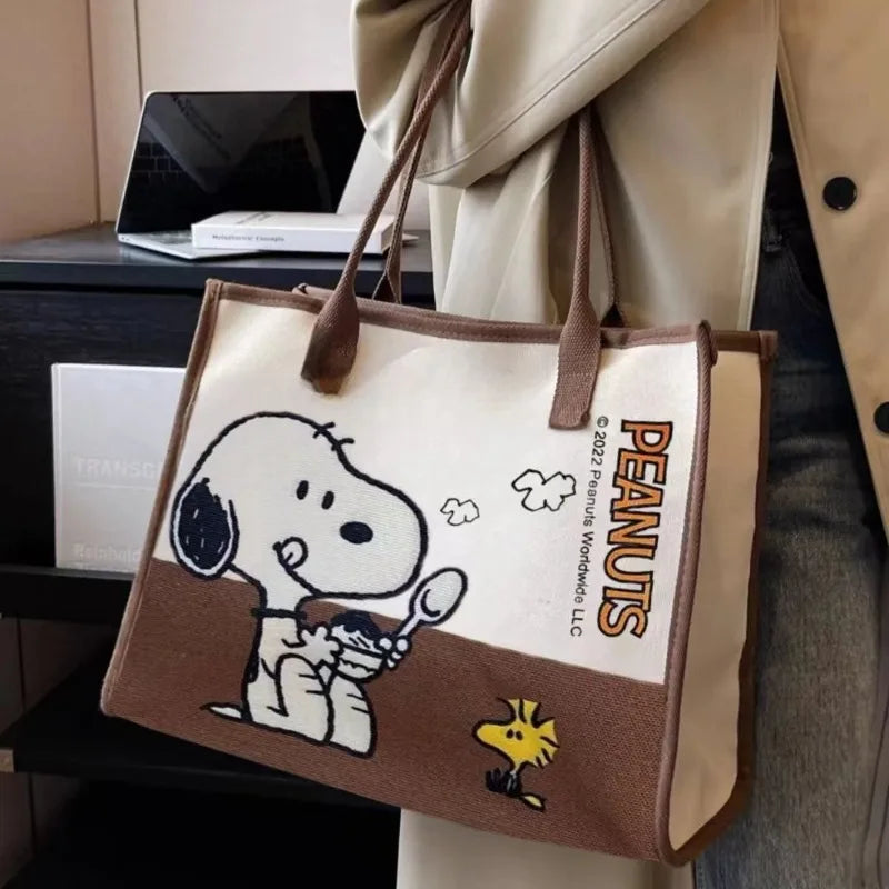 Snoopy & Woodstock Canvas Tote Bag – Large Capacity