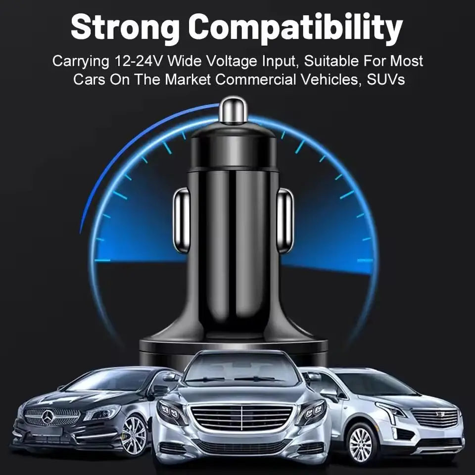 300W 6-Port Car Charger – USB-C PD & QC3.0 with Display