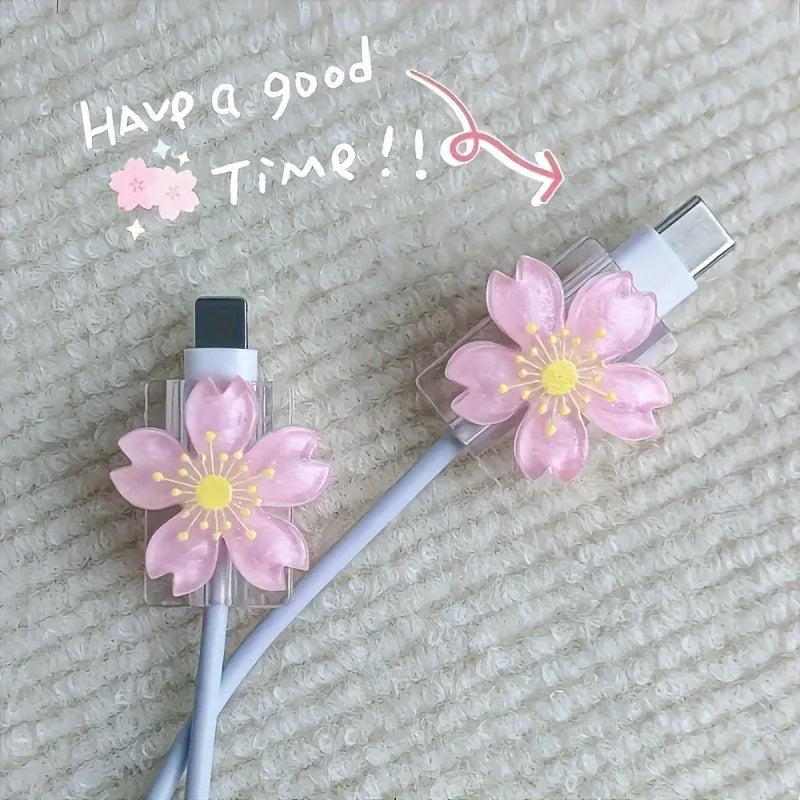 Cartoon Flower Cable Protectors – 2-Pack for iPhone Charger