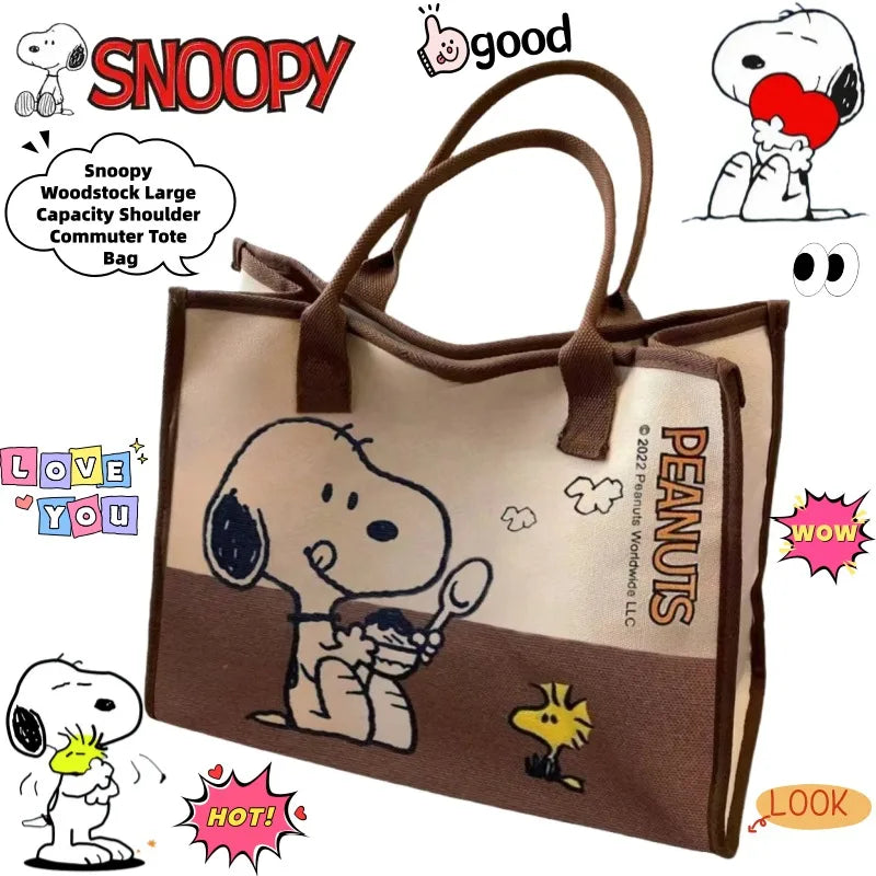 Snoopy & Woodstock Canvas Tote Bag – Large Capacity