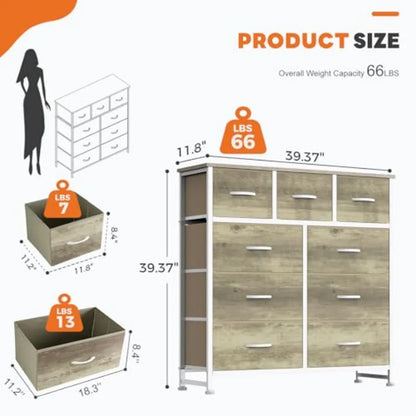9-Drawer Fabric Dresser Storage Tower with Wood Top